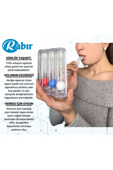 RABIR Triflo Solunum Egzersiz Cihazı 3 Top Üfleme Topu Nefes Egzersizi - Resim 7