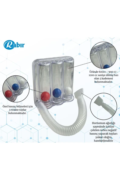 RABIR Triflo Solunum Egzersiz Cihazı 3 Top Üfleme Topu Nefes Egzersizi - Resim 5