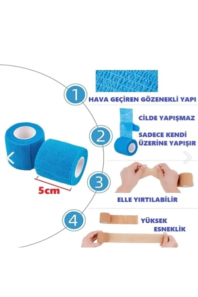 DEDEKS Kendine Yapışan Bandaj Mavi 5 Cm X 4,5 M Koban Bandaj