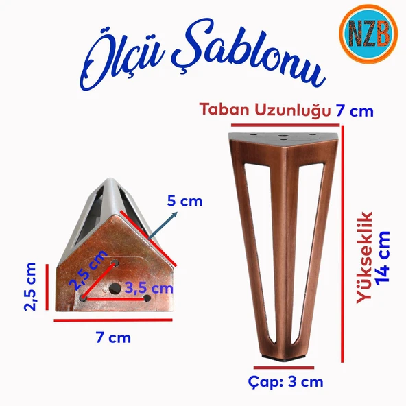 Mobilya Koltuk Baza Puf Kanepe Tv Ünite Masa Ayağı Ayakları Metal Ayak 14 Cm Antik Bakır 4 ADET - Resim 2