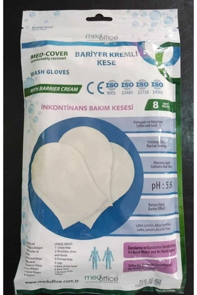 MED-COVER Med Cover Bariyer Kremli Kese - Yatan Hasta Vücut Bakım Kesesi 8'li 5'li Paket