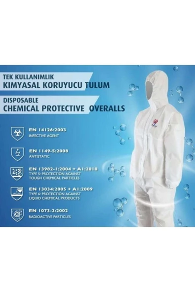 COOLMENCLUB Tıbbi Ve Kimyasal Koruyucu Tulum - En14126 - Type/tip 5/6 - Beden: X Large - Resim 3