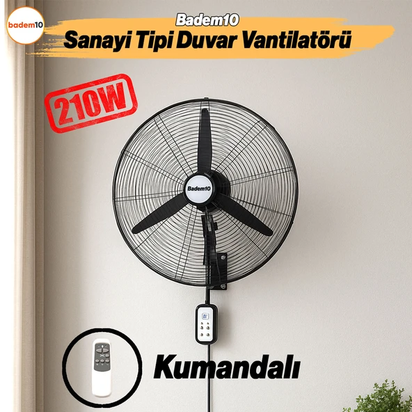 Sanayi Tipi Kumandalı 75 cm 210W Duvar Vantilatörü Endüstriyel Sessiz Duvara Monte Zincirli Fan