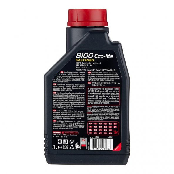 Motul 8100 Eco-Lite 0W-20 1 Lt Tam Sentetik Motor Yağı - 2