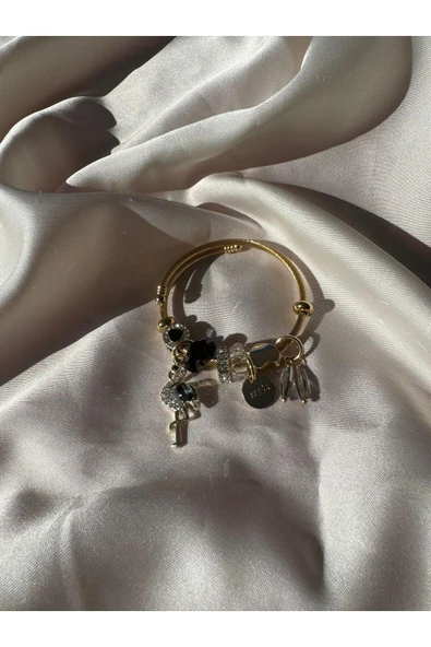 LUXSTONE  Flamingo Charm Gold Çelik Bileklik