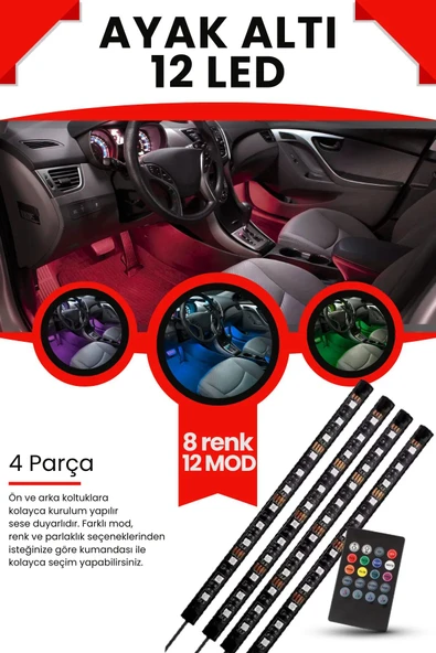 Kingstar Araç Içi Aydınlatma Kumandalı Sese Duyarlı 12 Led Ayak Altı Led