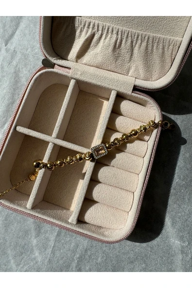LUXSTONE  Pembe Baget Taşlı Dorika Gold Çelik Bileklik - 2