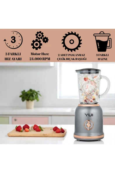 Yui Kişisel Blender Seti - M18 (450 ml Kulplu Cam Hazne, 600 ml Smoothie Bardağı, 180 ml Kahve Öğütücü) ürün görseli