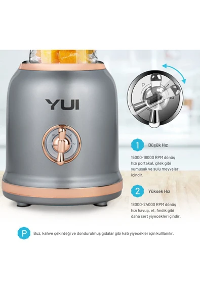 Yui  Kişisel Blender Seti - M18 (450 ml Kulplu Cam Hazne, 600 ml Smoothie Bardağı, 180 ml Kahve Öğütücü) - 5
