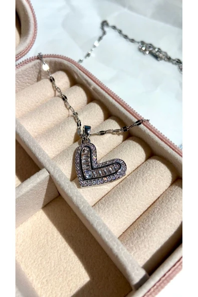 LUXSTONE  Zirkon Kalp Çelik Kolye