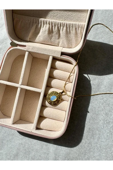 LUXSTONE  Beyaz Sedefli Taşlı Vintage Gold Çelik Kolye - 3