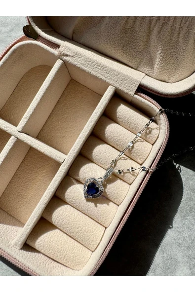 LUXSTONE  Lacivert Taşlı Minik Zirkon Kalp Gümüş Çelik Kolye