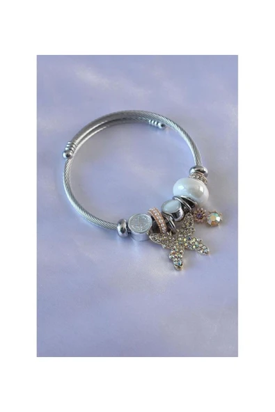 LUXSTONE  Kelebek Charm Çelik Charm Bileklik
