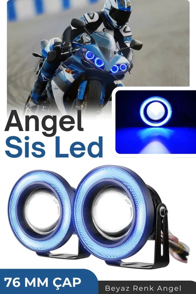 Kingstar Universal Motosiklet sis ve far uyumlu 76mm buz mavisi angel montaj ayaklı Angel Sis led