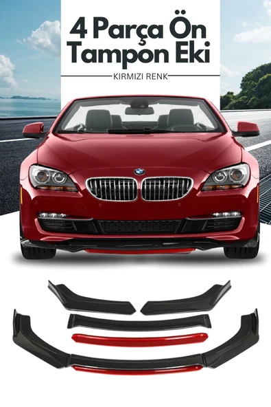 Kingstar Kırmızı 4 Parça Ön Lip Universal Ön Tampon Eki Piano Black