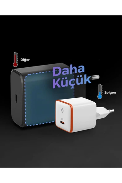 Spigen  30W USB-C Mini Hızlı Şarj Aleti Samsung PPS GaN Destekli Akım Korumalı Güç Adaptörü Type-C White - 4