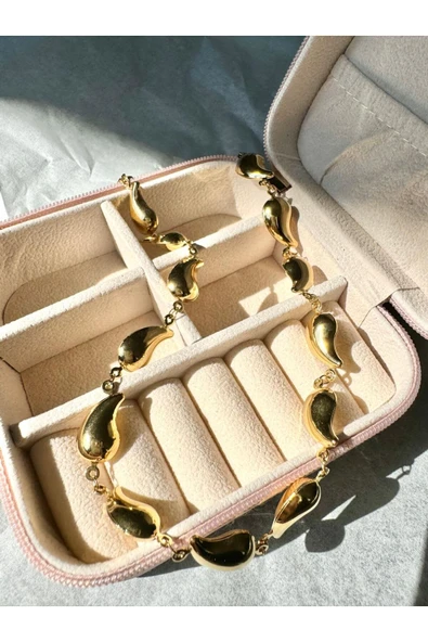 LUXSTONE  Su Damlası Sıralı Gold Çelik Kolye