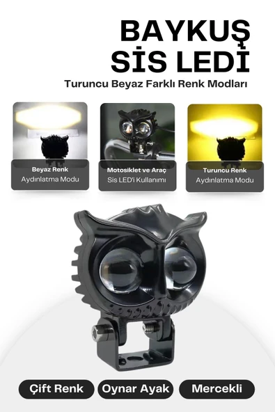 Kingstar Baykuş Led Sis Farı Turuncu-Beyaz Renk Modları MOTO-OFFROAD-SUV-İŞ MAKİNESİ 1 Adet