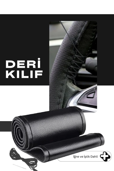 Kingstar Siyah Dikişli Deri Görünümlü Dikme Direksiyon Kılıfı