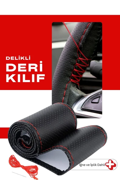 Kingstar Kırmızı Dikişli Deri Görünümlü Dikme Direksiyon Kılıfı