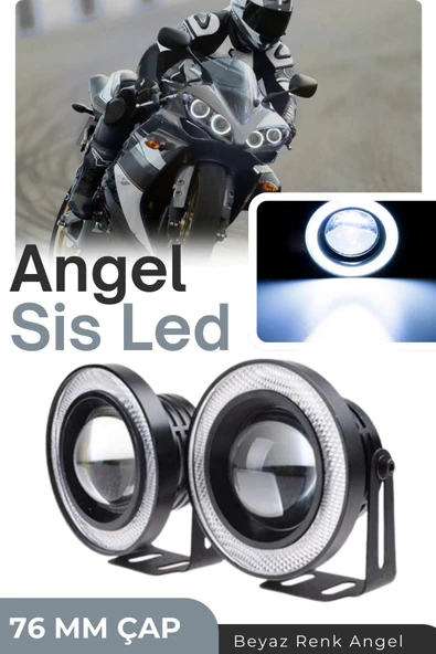 Kingstar Universal Motosiklet sis ve far uyumlu 76mm beyaz angel montaj ayaklı Angel Sis led