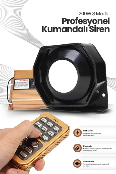 Kingstar Profesyonel Mikrofonlu Kumandalı Metal Ince Siren 200w