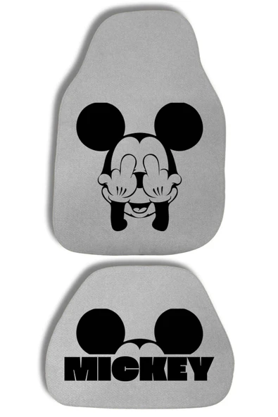 Kingstar Mickey Logolu Gri Oto Paspas Halı Seti 4 Parça - Her Araca Uygun