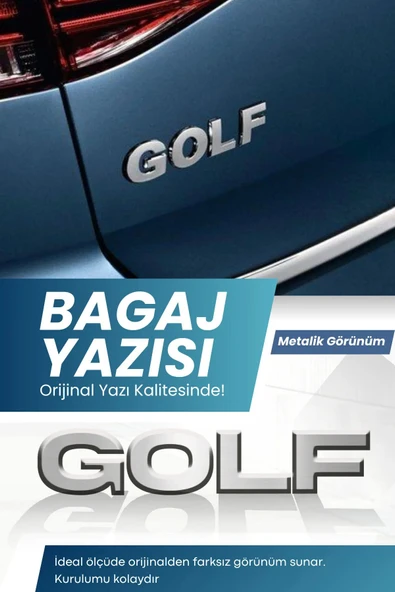 Kingstar Volkswagen Golf Model Araç Ölçüsüne Uyumlu Orijinal Bagaj Yazısı Krom