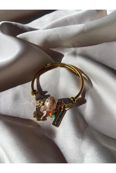 LUXSTONE  Çiçek Charm Gold Çelik Bileklik