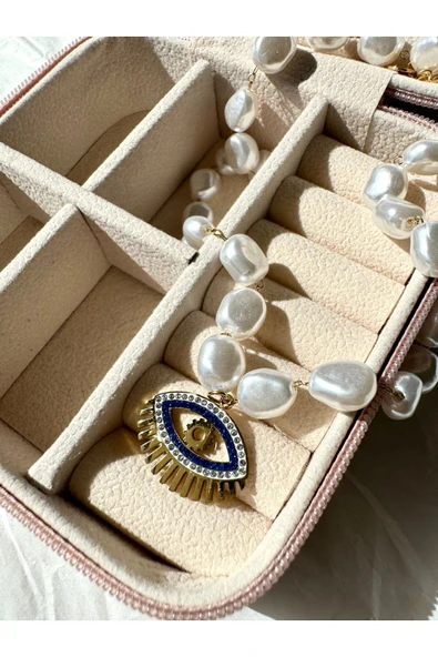 LUXSTONE  İnci Zincir Göz Detaylı Gold Çelik Kolyen