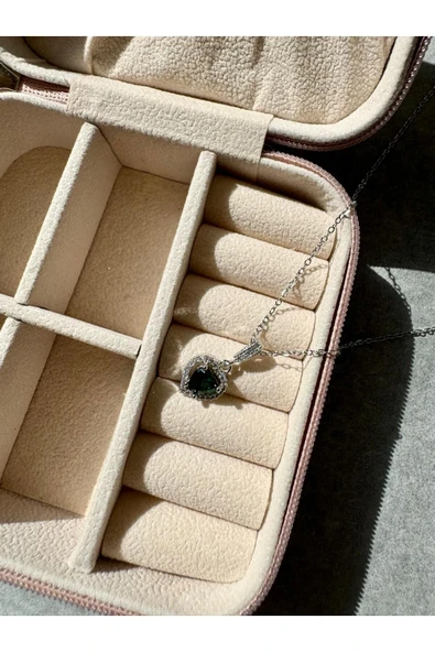 LUXSTONE  Koyu Yeşil Minik Kalp Gümüş Çelik Kolye - 2