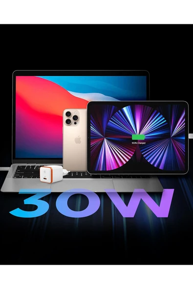 Spigen  30W USB-C Mini Hızlı Şarj Aleti Samsung PPS GaN Destekli Akım Korumalı Güç Adaptörü Type-C White - 6