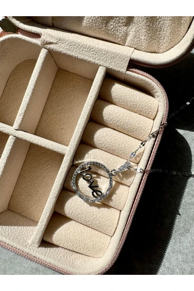 LUXSTONE  Love Yazılı Zirkon Taşlı Gümüş Çelik Kolye