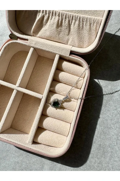 LUXSTONE  Koyu Yeşil Minik Kalp Gümüş Çelik Kolye - 3