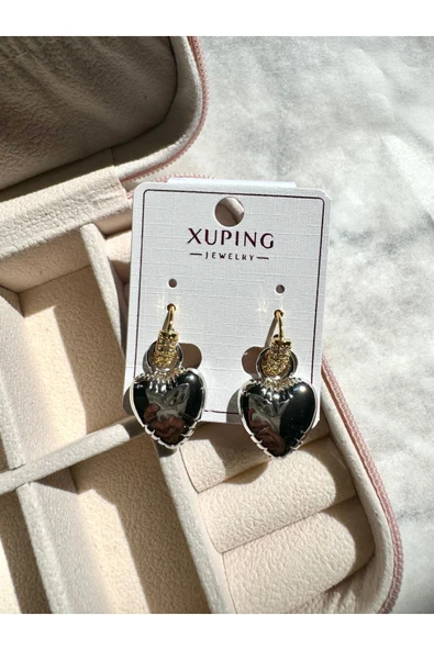 LUXSTONE  Xuping Bomb Kalp Zirkon Gümüş Gold Küpe