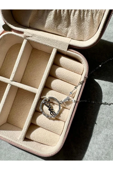 LUXSTONE  Love Yazılı Zirkon Taşlı Gümüş Çelik Kolye - 2