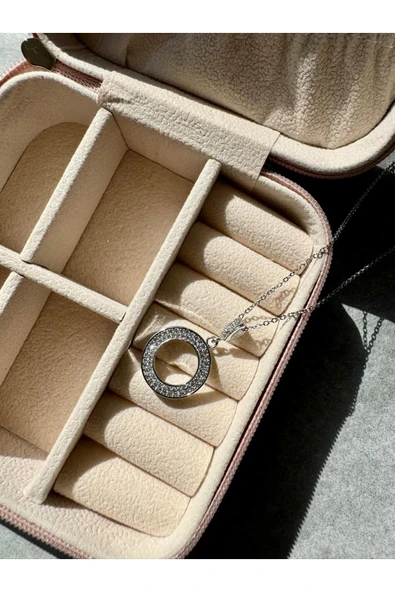 LUXSTONE  Zirkon Halka Gümüş Çelik  Kolye