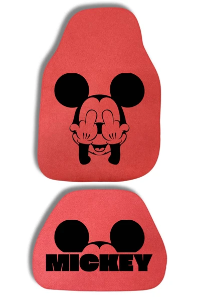 Kingstar Mickey Logolu Kırmızı Oto Paspas Halı Seti 4 Parça - Her Araca Uygun