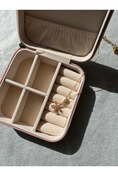 LUXSTONE  Pembe Taşlı Çiçek Gold Çelik Kolye - 3