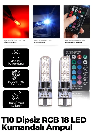 Kingstar Uzaktan Kumandalı Lamba Dipsiz T10 18 Led Rgb Park Lambası 2 Adet