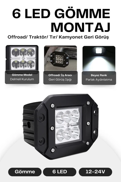 Kingstar Offroad Sis Farı Beyaz Gömme Tip 18w 6 Ledli Lamba Tampon