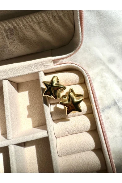 LUXSTONE  Yıldız Model Gold Çelik Küpe - 2