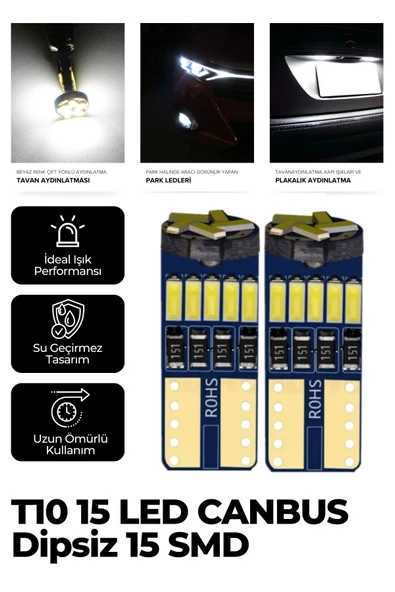 Kingstar T10 Led Ampul Park Led 12v 5w Canbus Dipsiz 15 Ledli 2 Adet