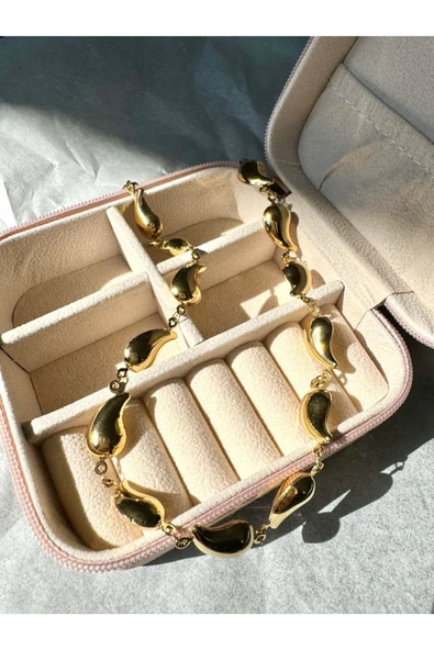 LUXSTONE  Su Damlası Sıralı Gold Çelik Kolye - 2