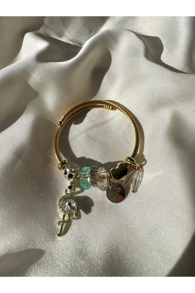 LUXSTONE  Flamingo Charm Gold Çelik Bileklik