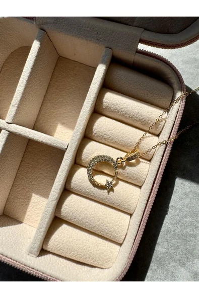 LUXSTONE  Ay Yıldız Gold Zirkon Taşlı Çelik Kolye