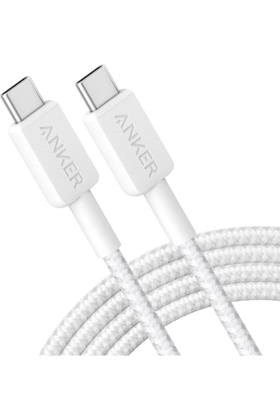 Anker  322 PowerLine USB-C to USB-C Örgülü Kablo 3ft/0.9m 60W  Beyaz - A81F5 (Anker Türkiye Garant
