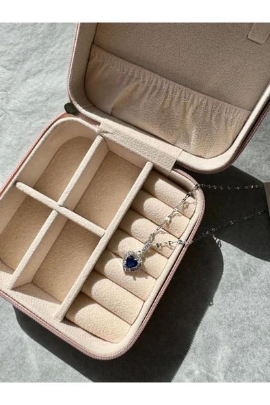 LUXSTONE  Lacivert Taşlı Minik Zirkon Kalp Gümüş Çelik Kolye - 3