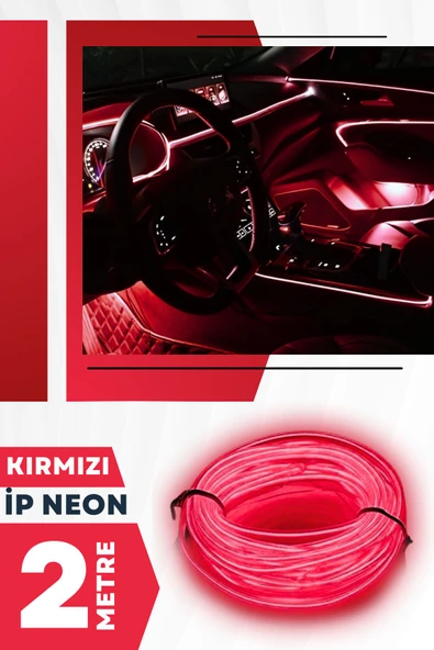 Kingstar Araç Içi Kırmızı Neon Ledi Ip Led Torpido Ledi 2 Metre Neon Led
