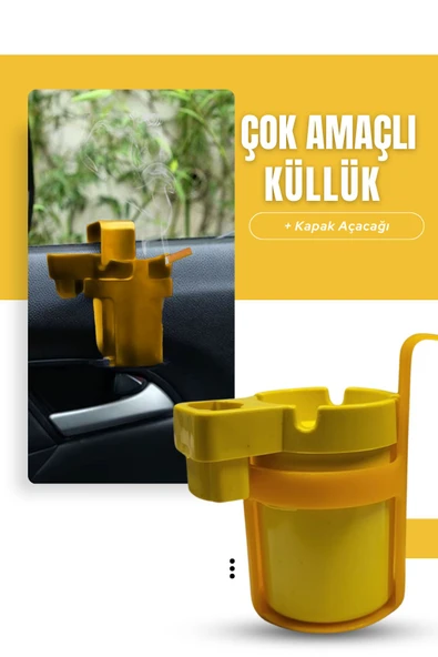 Kingstar Sarı Araç içi Askılıklı Çakmaklık Bölmeli Soda Aaçacaklı Poşet Askılı Küllük